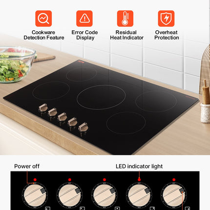 9200W 5 Burner Induction Cooktop Electric Countertop Burner Knob Control