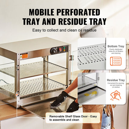 2-Tier Commercial Food Warmer Display Countertop Pizza Cabinet With Light