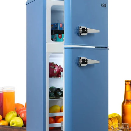 KRIB BLING 3.5Cu.Ft Compact Refrigerator Mini Fridge With Freezer, Small Refrigerator With 2 Door, 7 Level Thermostat Removable Shelves For Kitchen, Dorm, Apartment, Bar, Office, Silver/Black/Blue