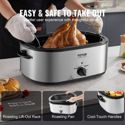 Electric Roaster Oven, 26 QT Turkey Roaster Oven With Self-Basting Lid, 1450W Roaster Oven With Defrost & Warm Function, Adjustable Temperature, Removable Pan & Rack, Fits Turkeys Up To 30LBS