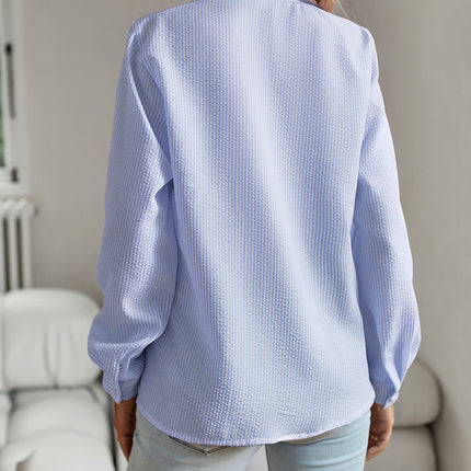 Striped Long Sleeve Shirt Fashion Ruffle Design Button Up Tops Casual Office Blouse Elegant Commuting Women's Clothing