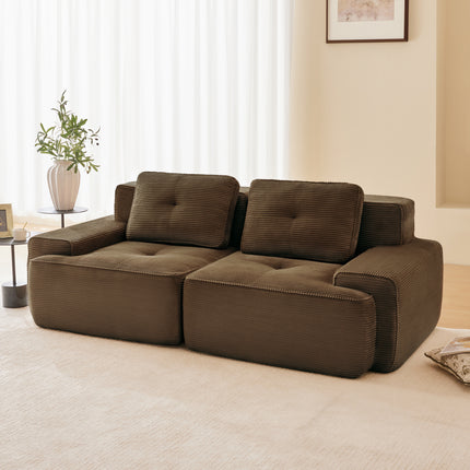 82 Modern L-Shaped Modular Sectional Sofa For Living Room, Corduroy Fabric, 2-Seater Couch With Deep Seat , Pearl-like Piping, Tufted Design, No Assembly, Anti-slip Design, Brown