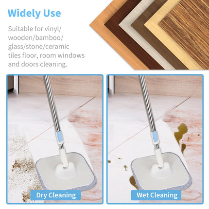 Spin Mop And Bucket With Wringer Set Flat Floor Mop With Clean And Dirty Water Separate System 2 Replaceable Reusable Washable Microfiber Mop Pads