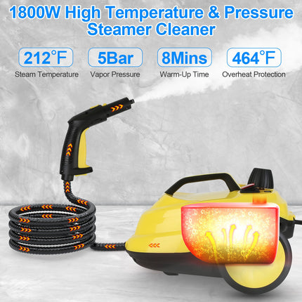1Pc 1800W Steam Cleaning Machine With Wheels High Temperature And Pressure Steamer Cleaner With 2L Water Tank Stepless Steam Control 15 Accessories