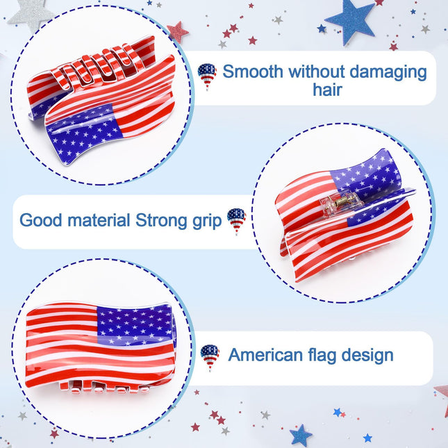 3Pcs American Flag Shaped Claw Clips USA Patriotic 4th Of July Design Hair Accessories Red White And Blue Hair Clips For Independence Day Veterans' Day Clearance