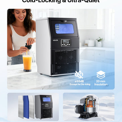 Commercial Ice Maker Machine, 80 Lbs/24h With 12Lbs Storage, 32 Cubes Per Cycle, Stainless Steel Freestanding & Countertop Ice Maker With LED Display & Self-Cleaning, For Home Bar Restaurant