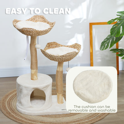 37 Inch Modern Cat Tree w/ Wooden Scratching Posts, Condo, Beds, Cushions, Toy Balls & Anti-Tip Kit