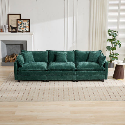 Cloud Sofa 3 Seats Ottoman Is Not Included, Modern Sectional Couch, For Living Room Bedroom And Apartment, Comfy Double Layer Upholstered Seat Cushion, Breathable Chenille Fabric,Green,SW5013GN