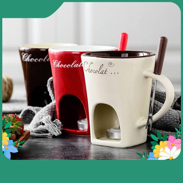 Fondue Mug Set Chocolate Cheese Ice Cream Fondue Maker Kit Individual Butter Melter Cup Small Warmer Kitchen Gadgets