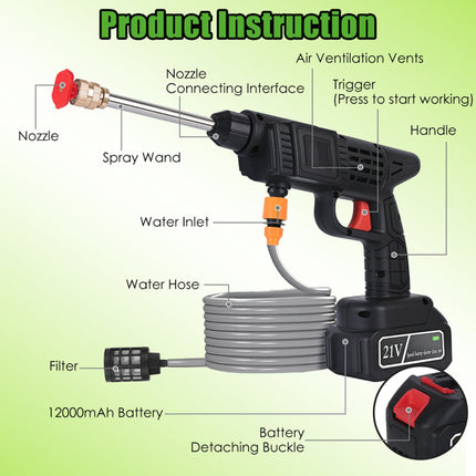 Cordless Pressure Washer 400PSI, 300W Portable Power Washer With 2 Nozzles & Foam Bottle, 1200mAh Rechargeable Battery For Car Bike Patio Window Fence Cleaning