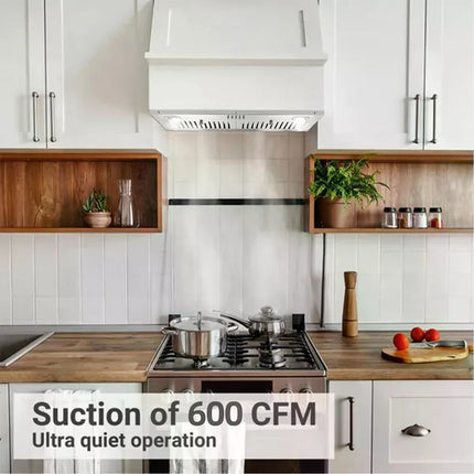 30 Inch Insert Range Hood 600 CFM;  Built-in Stainless Steel Range Hoods With Right Button Controls And Back LED Lights; Kitchen Hood For Over Stove; Ducted/Ductless Convertible Vent Hood