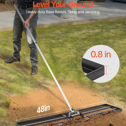 10x48in Lawn Leveling Rake Heavy Duty 83.9in Adjustable Handle For Yard & Garden