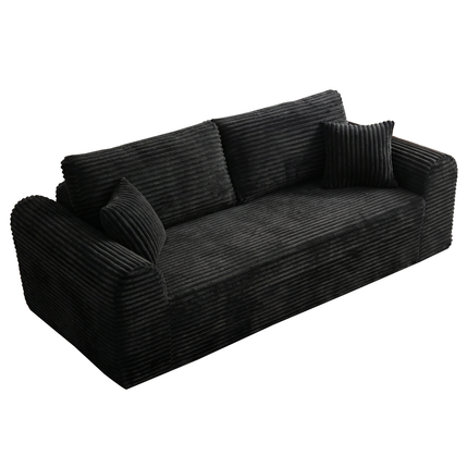 3 Seater Couch, Corduroy Boneless Couches For Living Room,26.4 Cloud Couch With Deep Seat,Comfy Floor Sofa With 2 Pillows,Upholstered Floor Sofa In A Box