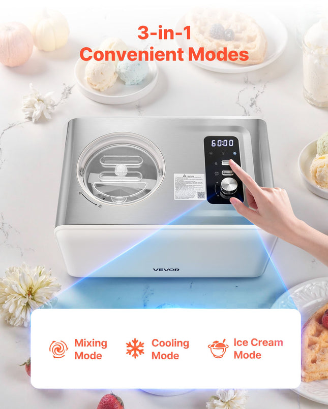 2 Quart Automatic Ice Cream Maker With Built-in Compressor No Pre-freezing