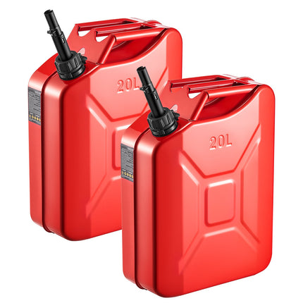 Metal Fuel Container, 5.3 Gallon, Fuel Jerry Can With Spout And Comfort Handle, 6 L/min Max Flow Rate, Leakproof & Corrosion-resistant Metal Gas Tank Most Cars Motorcycle ATV UTV, Red, 2 Packs