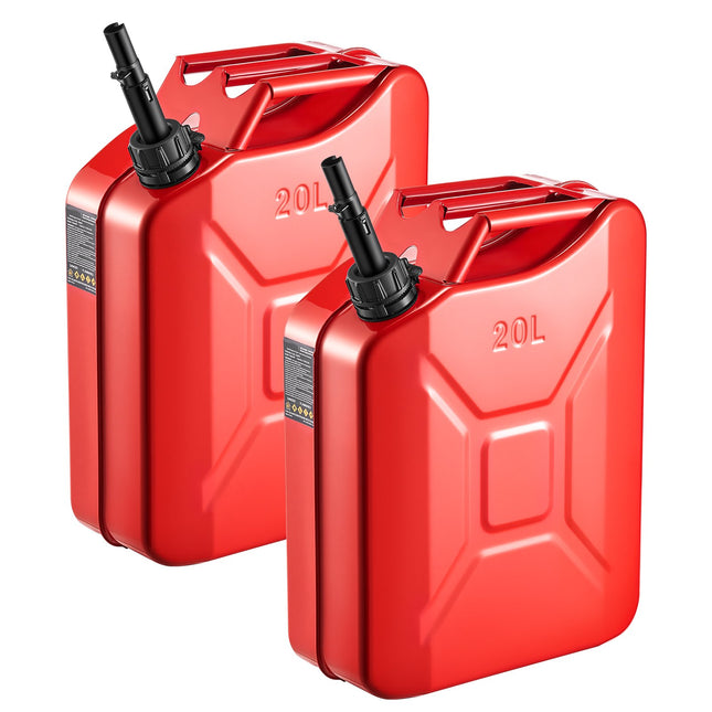 Metal Fuel Container, 5.3 Gallon, Fuel Jerry Can With Spout And Comfort Handle, 6 L/min Max Flow Rate, Leakproof & Corrosion-resistant Metal Gas Tank Most Cars Motorcycle ATV UTV, Red, 2 Packs