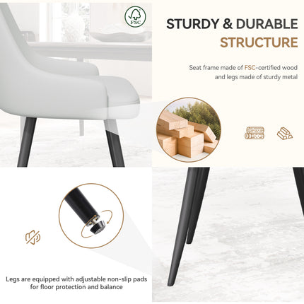 Modern Dining Chairs Set Of 2, Faux Leather Upholstered Dining Room Chairs With Widened Seat, Armless Side Chairs With Metal Legs