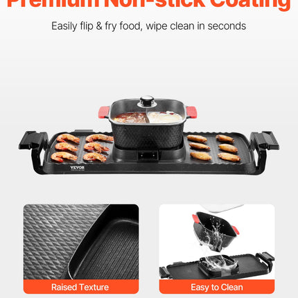 Hot Pot With Grill 2300W 2-in-1 Electric Smokeless BBQ Pan With Removable Pot