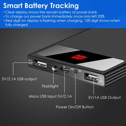 20000mAh Power Bank Ultra Thin External Battery Pack Phone Charger Dual USB Flashlight Battery Remain Display
