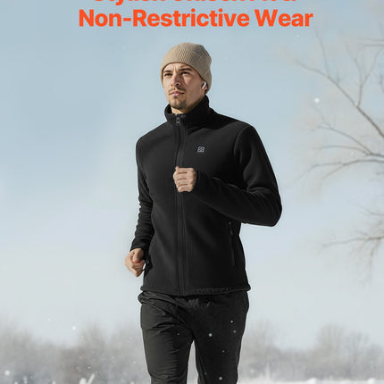 Heated Fleece Jacket For Men, Heated Sweatshirt With 7.4V 16000mAh Rechargeable Power Bank Pack, 6 Heating Zones, 3 Temp Levels, 3h/6h/10h Warmth, For Winter Outdoor Camping, Black, S Size