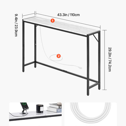 Marble Console Table Modern Narrow Long Console Table With Power Outlet