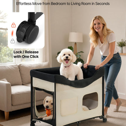 Elevated Lounge Pet Bed Foldable Bunk Dog Bed With Wheels & Side Bags L