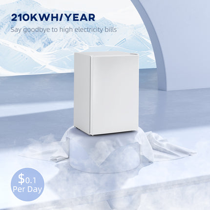 2.5 Cu.Ft Mini Fridge, Single Door Compact Refrigerator with Freezer, Adjustable Thermostat, Reversible Door, White