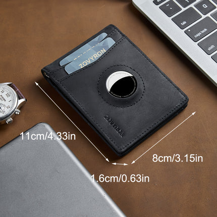 Mens Wallet Genuine Leather Slim Bifold Wallet With Airtag Holder, RFID Blocking, Front Pocket Wallet With Money Clip,ID Window Credit Card Holder