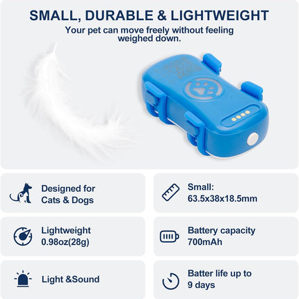 Dog GPS Tracker Real Time, Anti-Lost Pet Tracker With Geofence, Flash Light And Sound Alarm, Unlimited Distance Tracking, Fits Most Pet Collars, Subscription Required