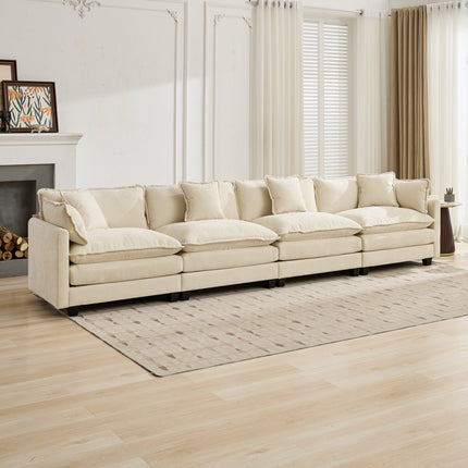 Cloud Sofa 4 Seats Ottoman Is Not Included, Modern Sectional Couch, For Living Room Bedroom And Apartment, Comfy Double Layer Upholstered Seat Cushion, Breathable Chenille Fabric, Beige,SW5014BG