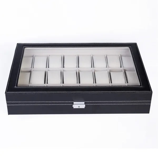 24 Slot Elegant Portable Black Watch  Box Case Organizer For Storage Display Holds Watches Jewelry For Men Women