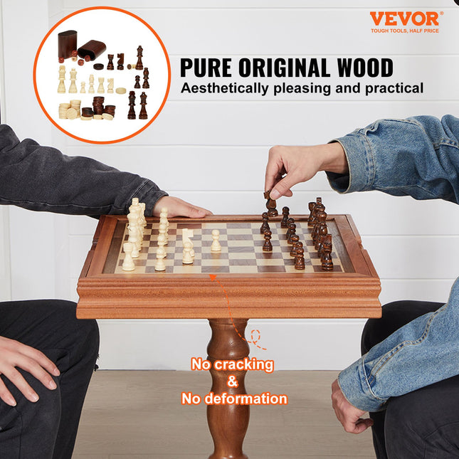 3-IN-1 Chess Checkers Backgammon Table Set, 18 Inch Premium Wooden Chess Table, Deluxe Combo Game Table Furniture Set, Chess Set Board Game Gift For Family Board Games