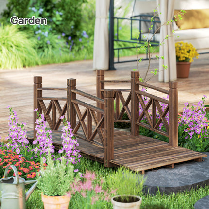 5 ft. Wooden Garden Bridge Footbridge for Backyard Ponds, Creeks, Streams, Carbonized