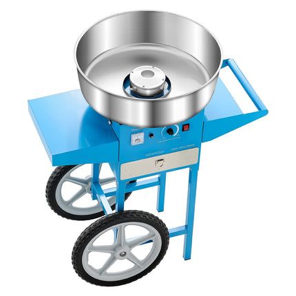 Commercial Cotton Candy Machine With Cart Sugar Floss Maker 1000W For Party Blue