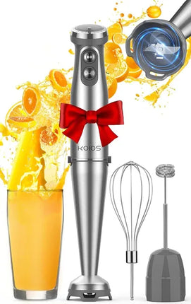 KOIOS Immersion Blender, 1000W Anti-scratch 3-in-1 Hand Blender, Upgraded 12 Speed Stainless Steel Blade Stick Blender With Turbo Mode, Whisk And Milk Frother, BPA-Free