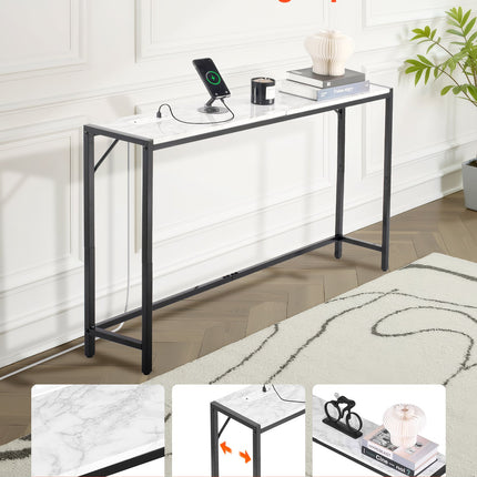 Marble Console Table Modern Narrow Long Console Table With Power Outlet