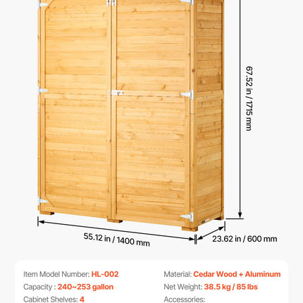 Outdoor Wooden Storage Shed Waterproof Garden Tool Metal Shed 55x67.5 Inch