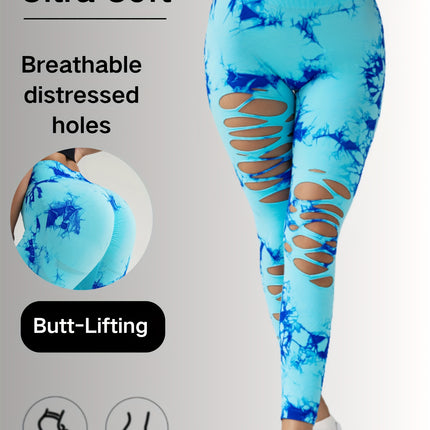 New Style Women's High-Waisted Yoga Leggings With Hollow-Out & Tie-Dye Design