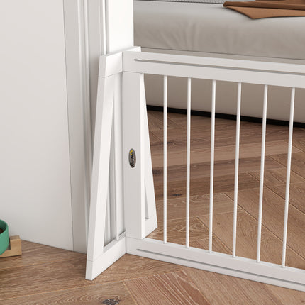 28"-75" Freestanding Wooden Pet Gate with Support Feet & Non-Slip Mats for Indoor, Stairway, Doorway, White
