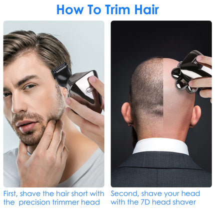 1Pc Head Shavers For Bald Men 5 In 1 7D Electric Rotary Razor Rechargeable Cordless Head Beard Trimmer Shaver Kit IPX6 Waterproof Dry Wet Grooming Kit With 3 Combs