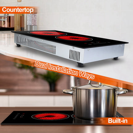 1Pc Dual Induction Burners Electric Cooktop 110V Total 1900W Electric Stove Built In Electric Ceramic Stove With Timer Setting 9 Firepower Levels Over Heating Protection