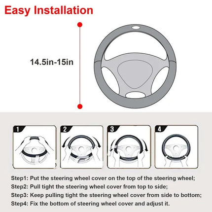 Steering Wheel Cover 14.5in-15in Diameter Universal Fiber Leather Car
