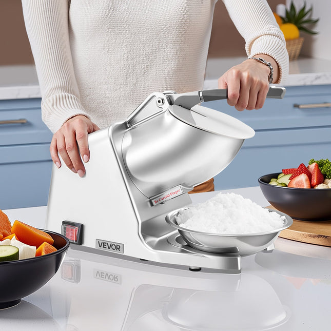 Commercial Ice Crusher 286LBS/H Electric Snow Cone Maker Shaved Ice Silver