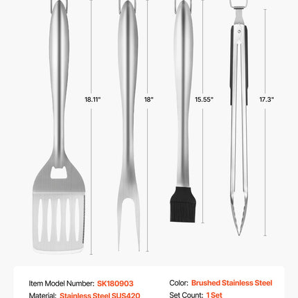 4PCS Grilling Tool Set BBQ Grill Accessories Stainless Steel Barbecue Utensil