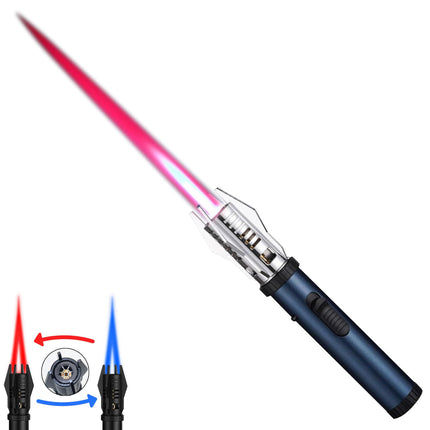 Torch Lighter, Bright Fire Lighter with Safety Lock and Adjustable Red/Blue Flame, Refillable Butane Gas Windproof Jet Flame Cool Lighters, for Candles Campfires BBQ Baking, Camping, Gift