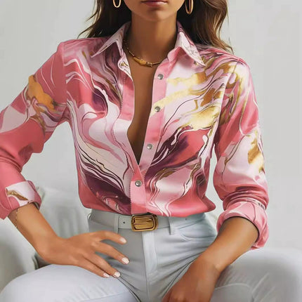 Spring And Autumn New Long Sleeve Lapel Loose Button Shirt