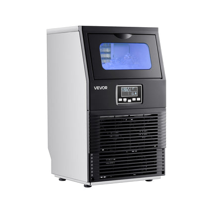 Commercial Ice Maker Machine, 80 Lbs/24h With 12Lbs Storage, 32 Cubes Per Cycle, Stainless Steel Freestanding & Countertop Ice Maker With LED Display & Self-Cleaning, For Home Bar Restaurant