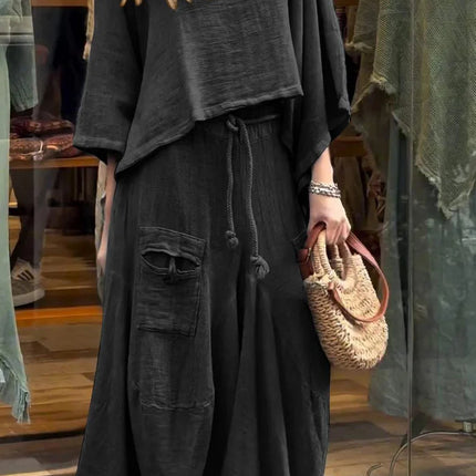 Casual Solid Color Loose Dress Two-piece Suit