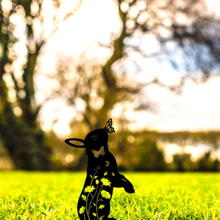 Metal Rabbit Garden Stake & Wall Sculpture-Outdoor Silhouette Yard Art For Patio