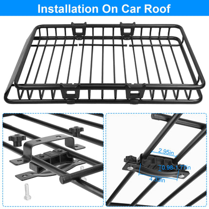 1Pc 63x39x6.3in Universal Roof Rack Cargo Carrier Car Top Luggage Holder Basket With Hook Strap Elastic Net